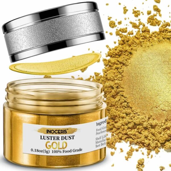 INOCERIS Edible Luster Dust 5 Grams Food Grade Gold Cake Dust Shimmer Metallic Gold Food Coloring Powder
