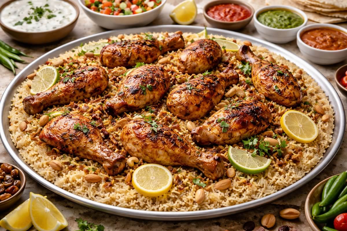 chicken mandi made with mandi spice mix A plate of chicken mandi made with mandi spice mix